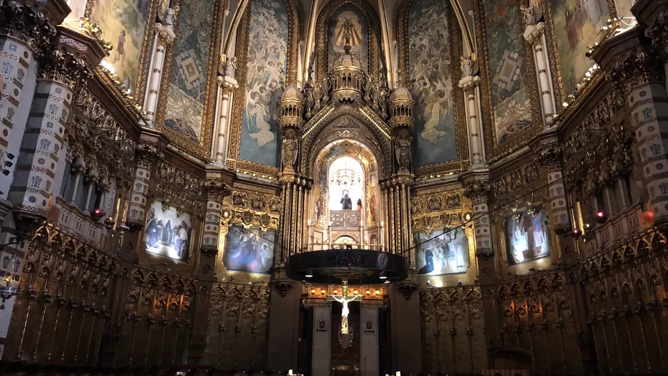 The ornate interior of Montserrat’s basilica