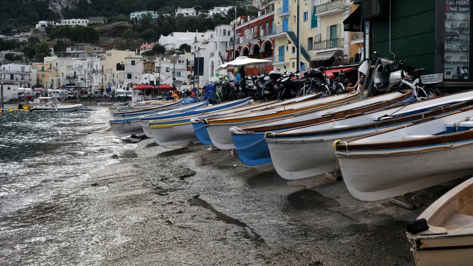 Small boats lining the shore of Marina Grande on Capri