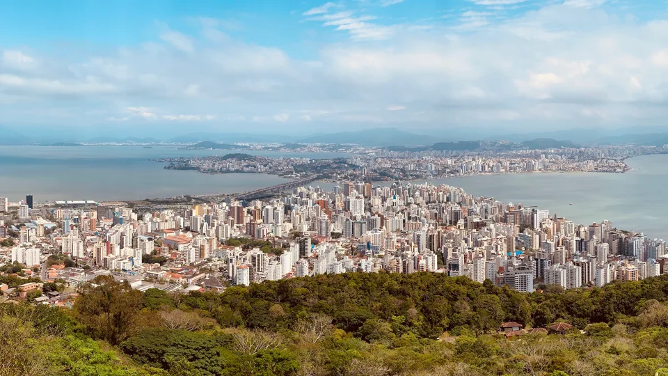 Florianópolis’s buildings, bays and mainland seen from Morro da Cruz