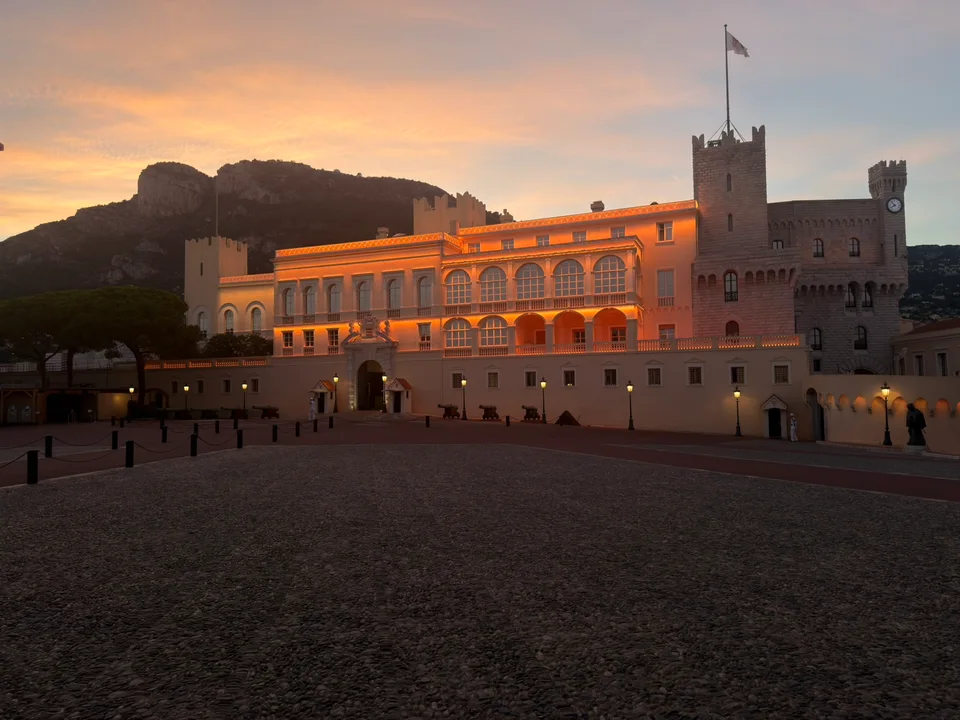 The Prince’s Palace of Monaco lit by warm evening sunlight