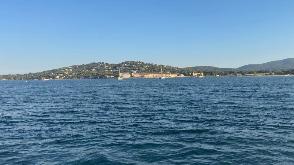 Low hills across the blue Gulf of Saint-Tropez