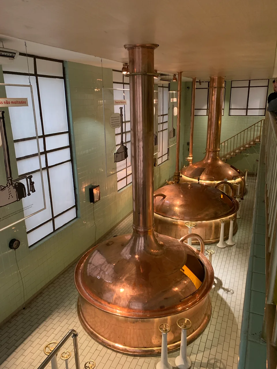 Copper brewing equipment inside the Bohemia brewery visitor route