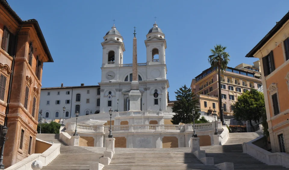 Wide view of the Spanish Steps and Trinità dei Monti
