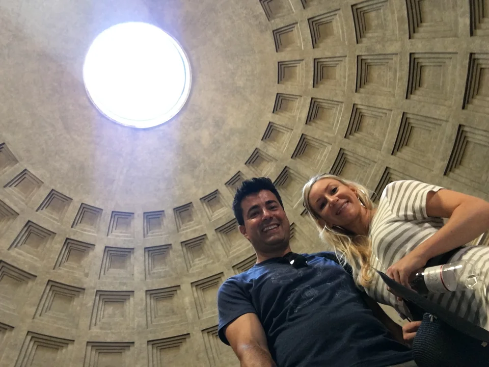 Alex and Kristin photographed from below inside the Pantheon